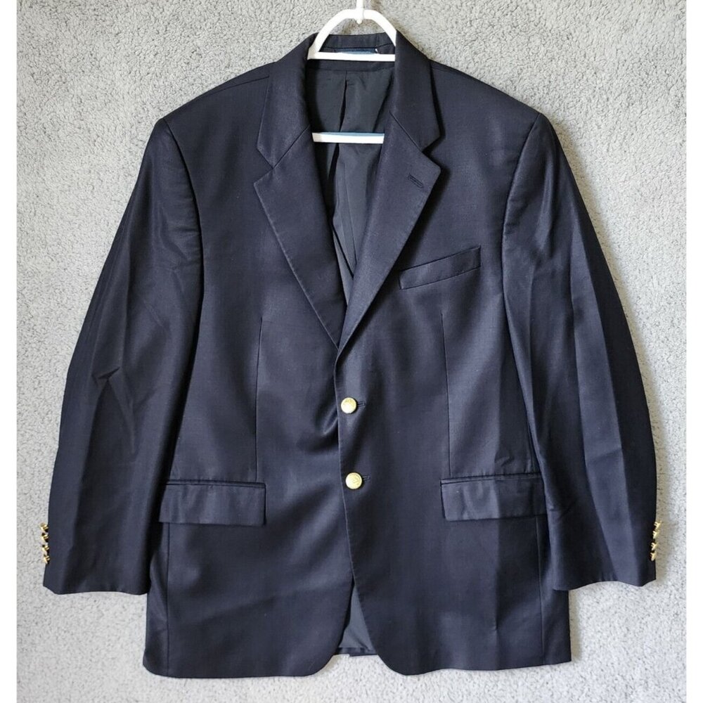 Ralph Lauren Navy Blue 2 Button Blazer Sport Coat Suit Jacket Size 48 R Wool